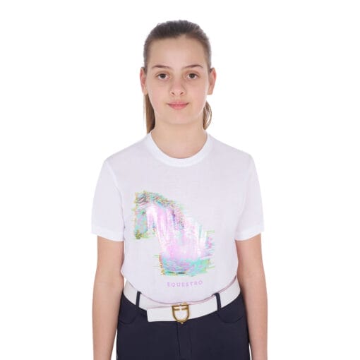 Girls' Slim Fit T-Shirt Interference Horse Print